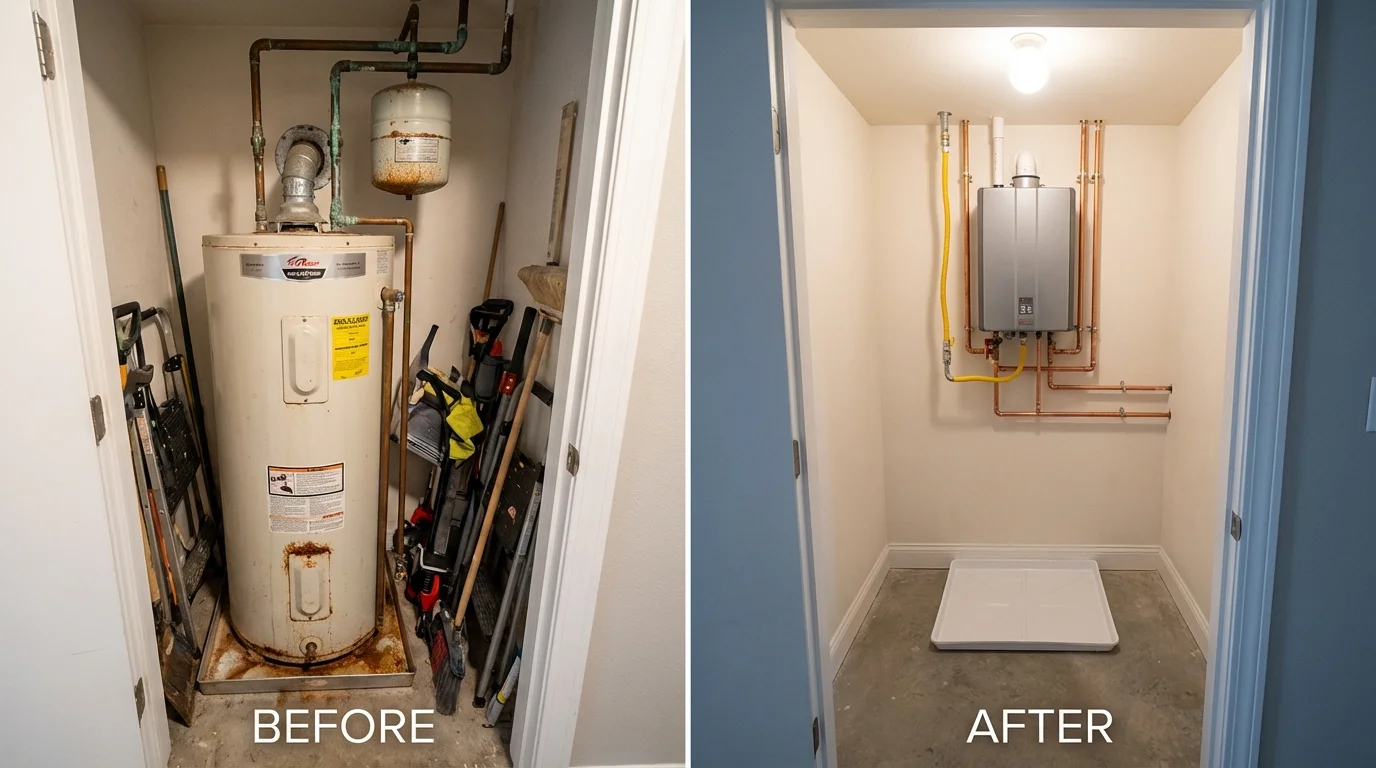 Tank water heater versus wall-mounted tankless unit comparison for Grant, NE homeowners